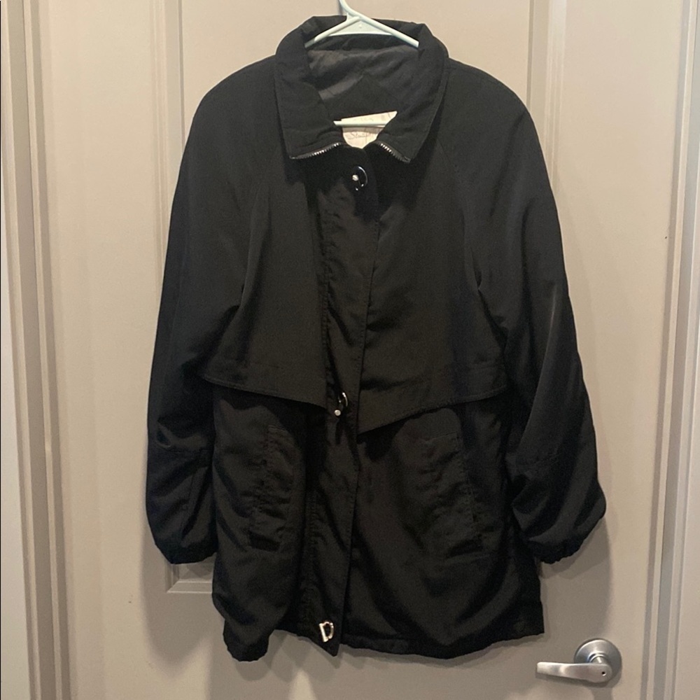 Black Utility Rain Jacket Lightweight Zip Toggle Casual Travel Layer Size S